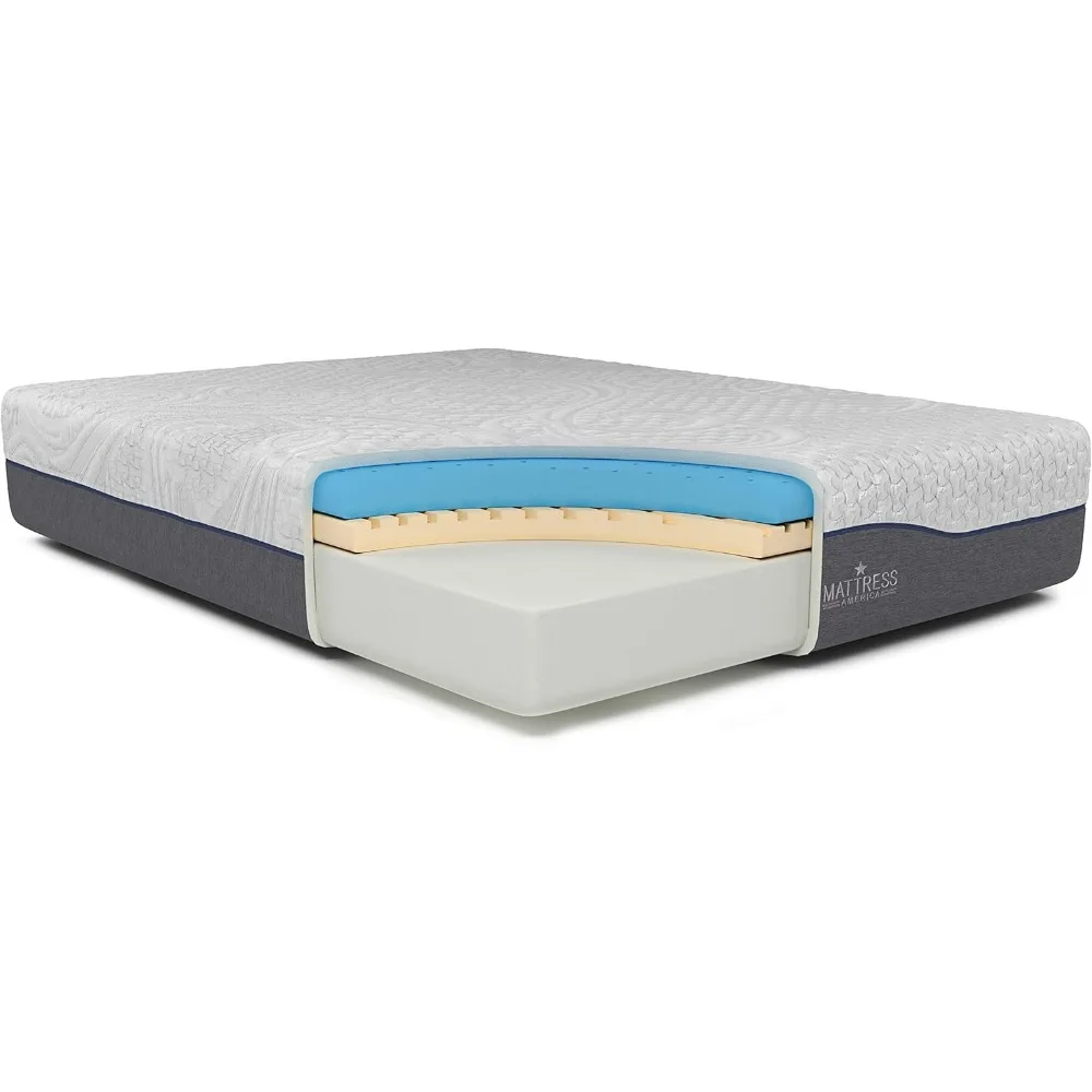 Queen Mattress America Revive Gel Colchão de espuma viscoelástica sem fibra de vidro, 12 polegadas, Queen