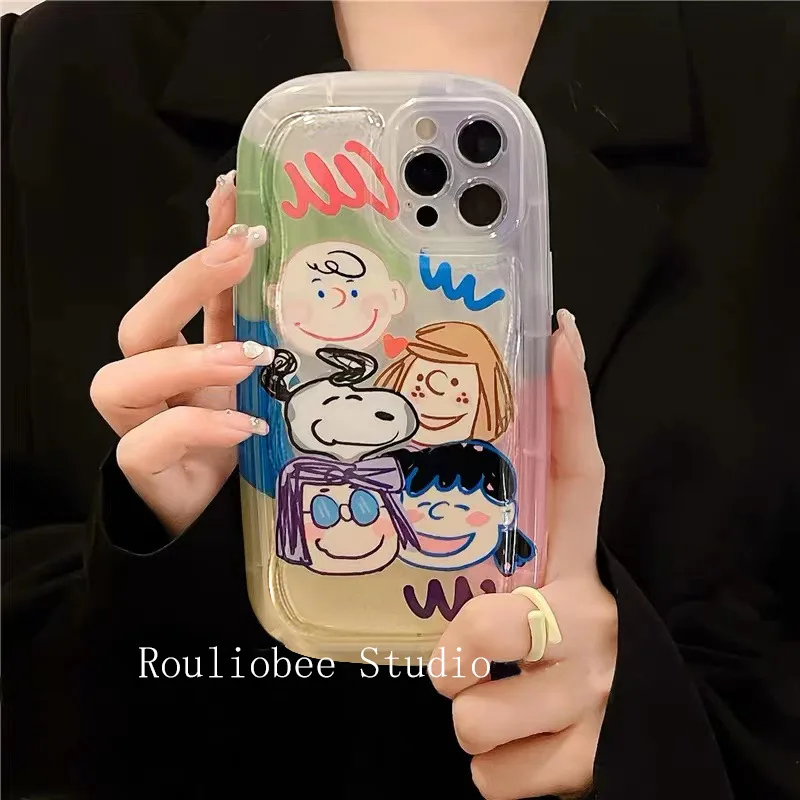 Snoopy Charlie family Retro puppy Cartoon Transparent Phone Case For iPhone 16 15 14 13 12 11 Pro Max Xr 16 Plus Case Cute Cover