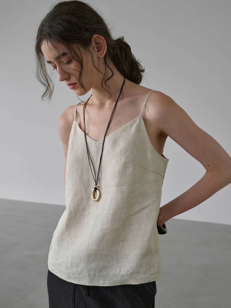 Antibacterial 5A Pure Linen Women's Tank Top Breathable High End V Neck Casual Comfortable Summer Fashion Outerwear