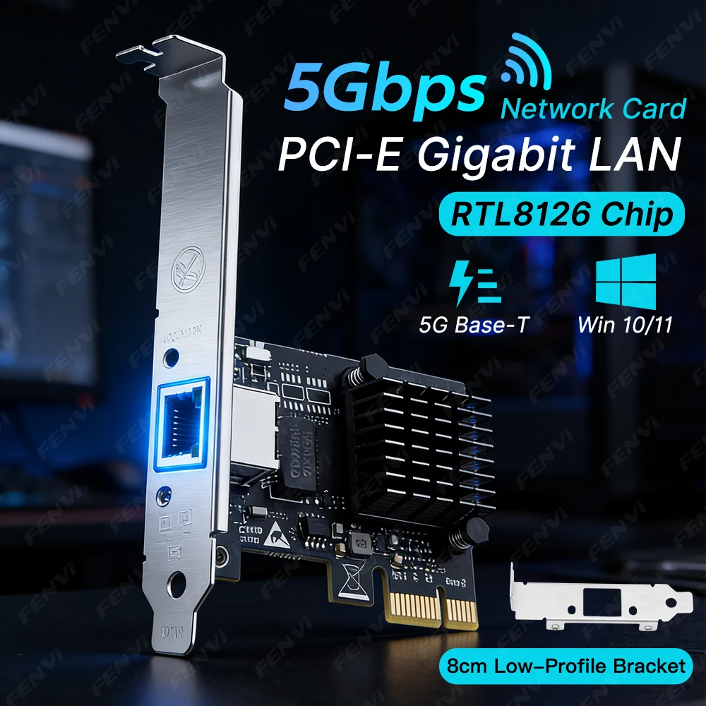 

5G PCIE To RJ45 Network Card RTL8126 10/100/2500/5000Mbps 1Gbps/5Gbps RJ45 Interface Gigabit Ethernet PCI Express For Win7/10/11