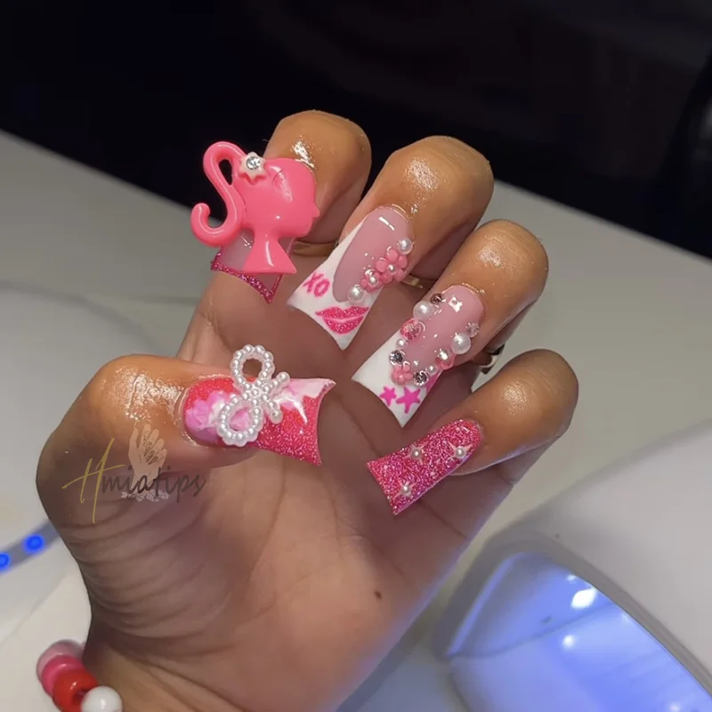 3D Pink Girl Kawaii Nail Charms Resin Cartoon Nail Art DIY Nails Decoration Luxury Accessory DIY Manicure Designs