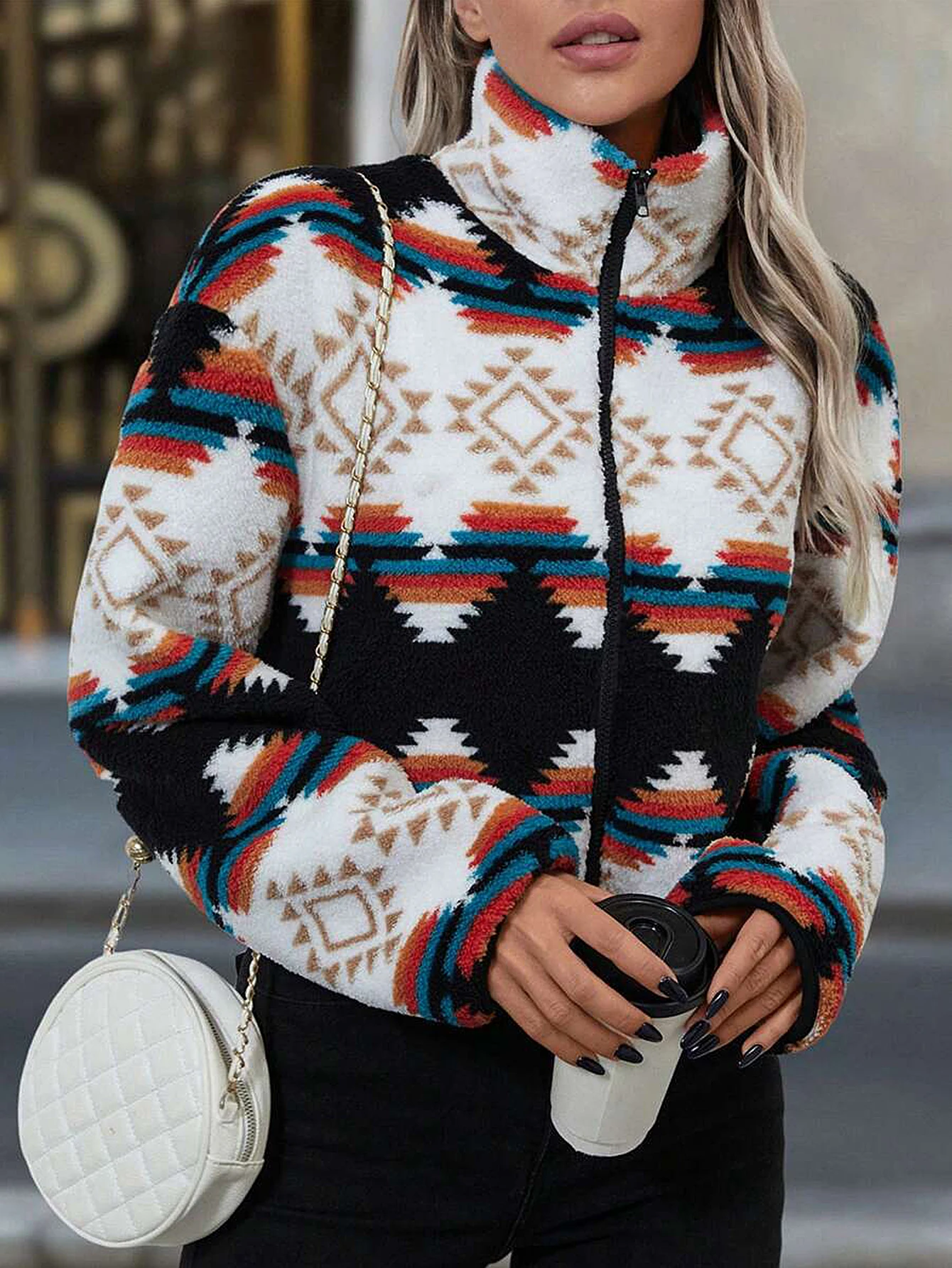 المرأة القطيفة المطبوعة سستة قصيرة أعلى النمط الأوروبي الأمريكي أزياء ملابس خارجية شعبية الملابس العصرية #5