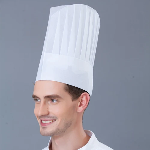 Imagen 2 del producto Gorros de Chef desechables blancos de 20 piezas, gorros de cocina no tejidos, ropa de trabajo de servicio de comida para Chef de restaurante y personal de cocina
