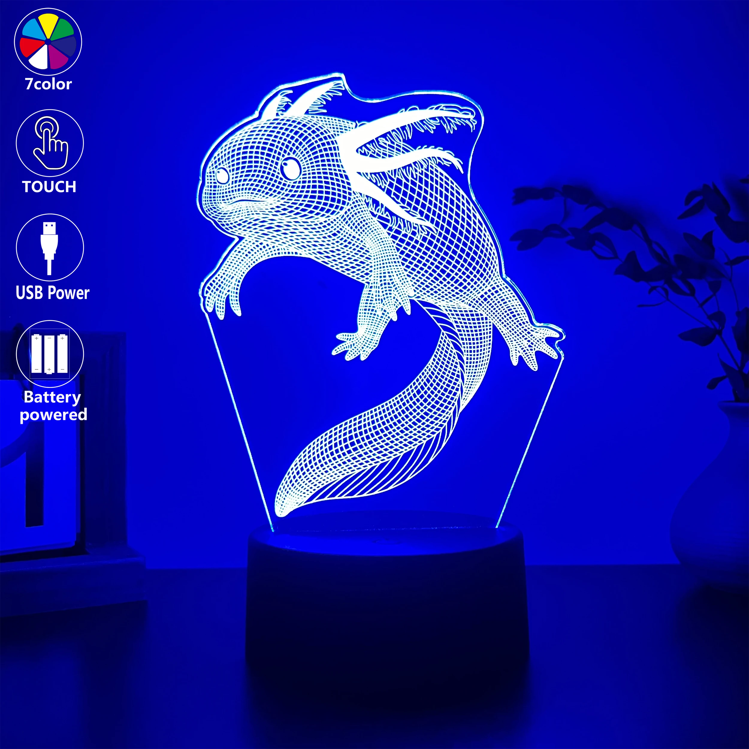 

Саламандра 3D настольная лампа, красочный ночник с животными, автоматически меняющий световые эффекты, домашний декор для гостиной и рабочего стола