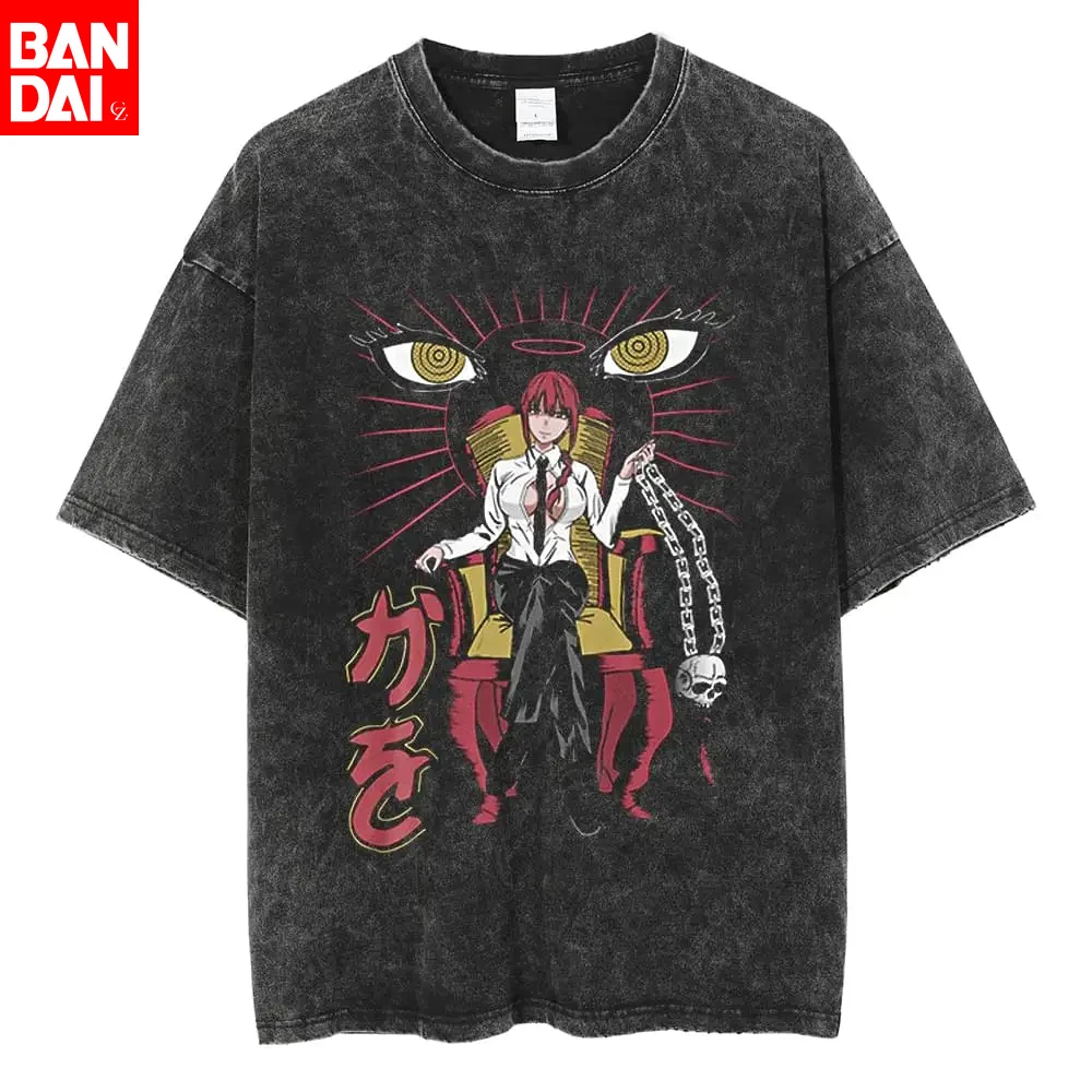 

Chainsaw Man Denji White Metal Graphic T Shirt 2026 Summer Washed Black Unisex Loose Fit Short Sleeve Streetwear Anime Tee