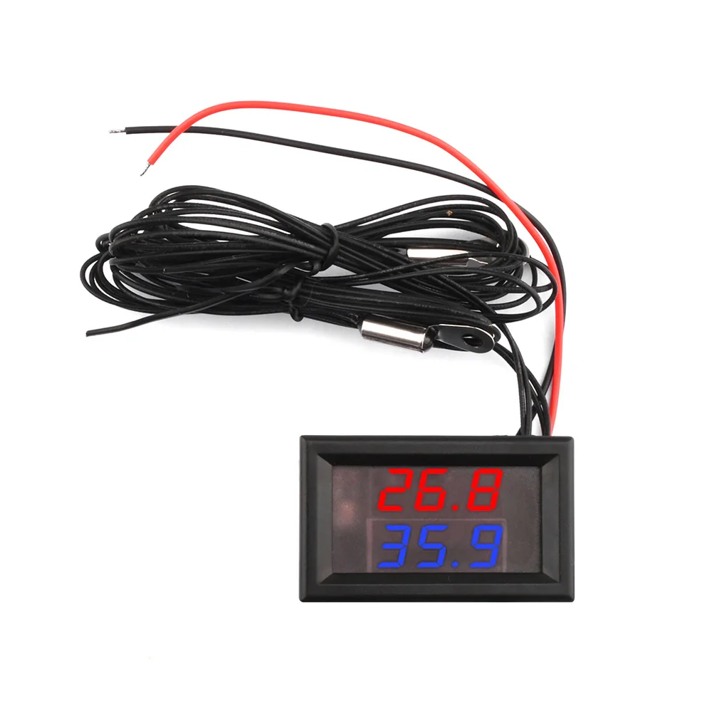 DC 4V-28V 0.28 inch Mini LED Dual Display Digital Temperature Sensor w/ NTC Waterproof Metal Probe Temperature Tester -50~210℃