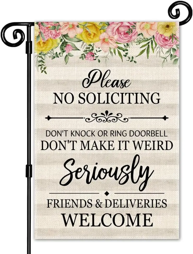 Please No Soliciting Rustic Garden Flag, Double Sided Yard Outdoor Office Farmhouse Lawn Porch Decor Flag, Do Not Knock or R JHH