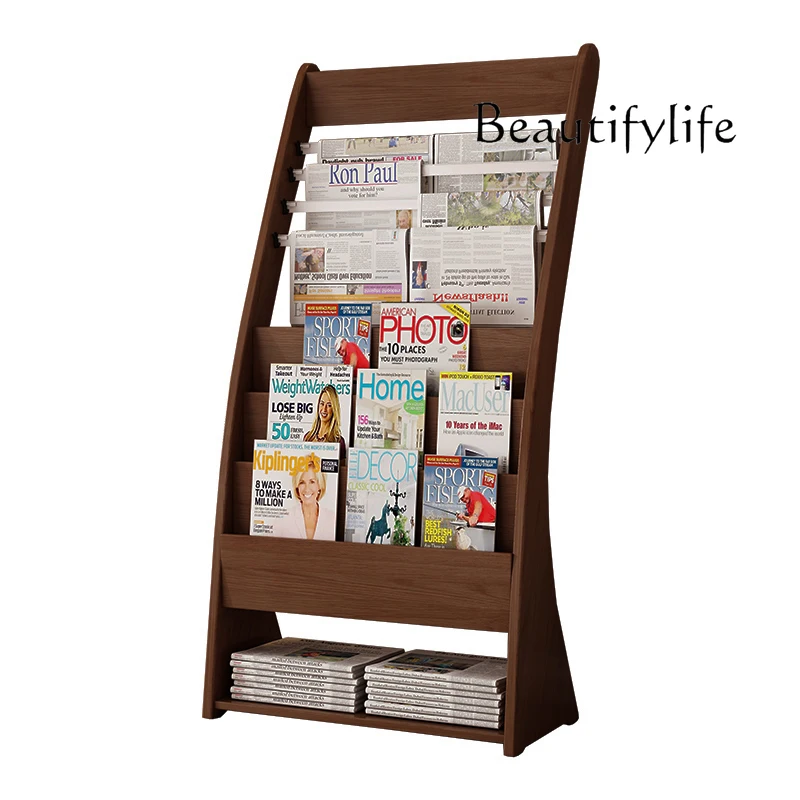 

Newspaper rack Bookshelf Wooden information Floor-to-ceiling newspaper Magazine rack Storage Publicity