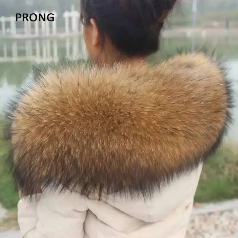 

Extra Large Real Fur Collar For Winter Coat Natural Raccoon Fur Scarf Women Winter Hood Fur Decor Shawl Neck Warmer Scarves