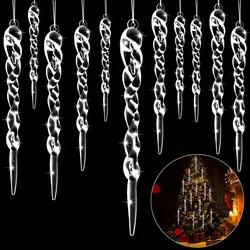 12PCS Plastic Icicle Twisted Christmas Ornaments Home Decoration Christmas Tree Holiday Xmas Party Wedding Hanging Pendant