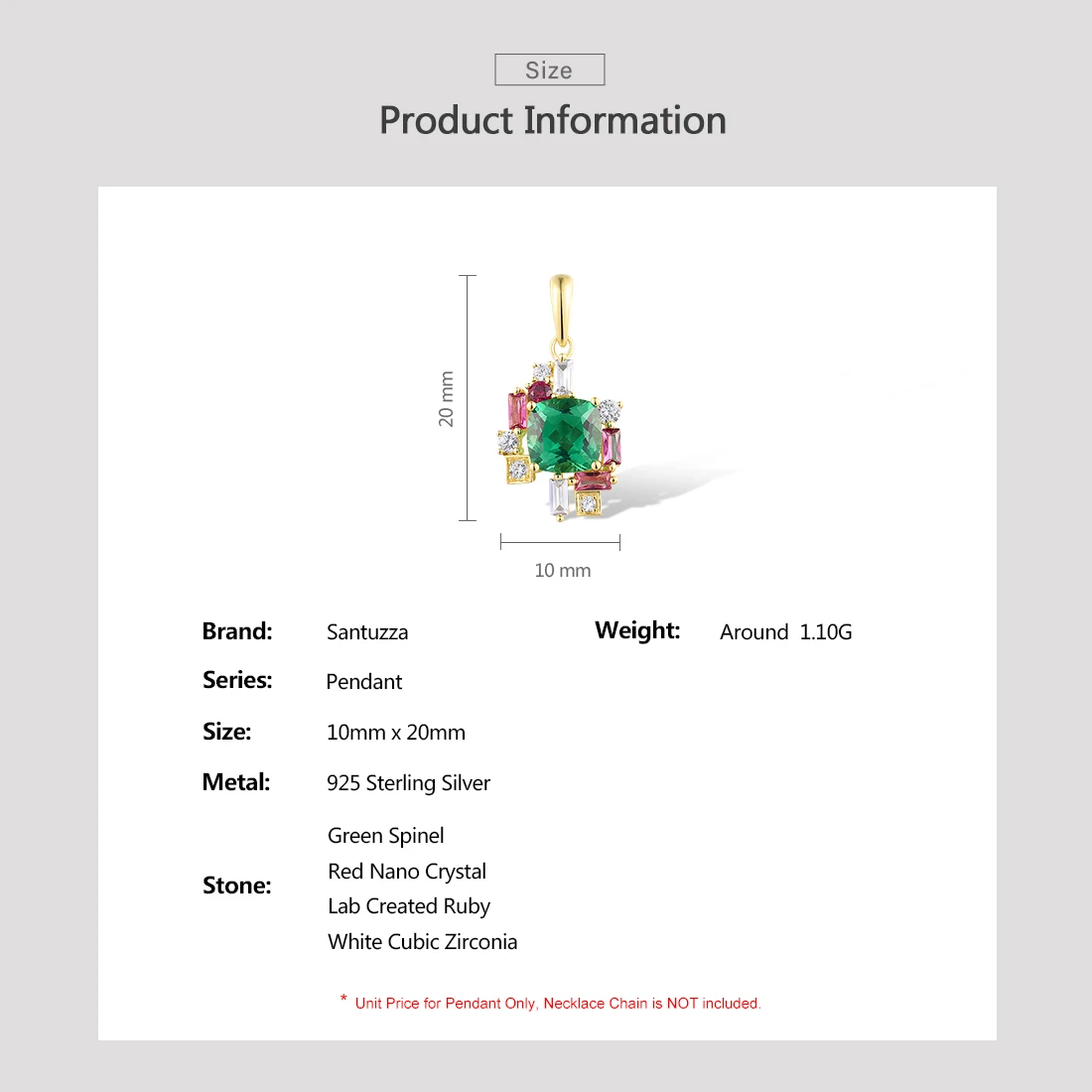 SANTUZZA Authentic 925 Sterling Silver Pendant for Women Sparkling Colorful Elegant Wedding Anniversary Gifts Fine Jewelry Sets