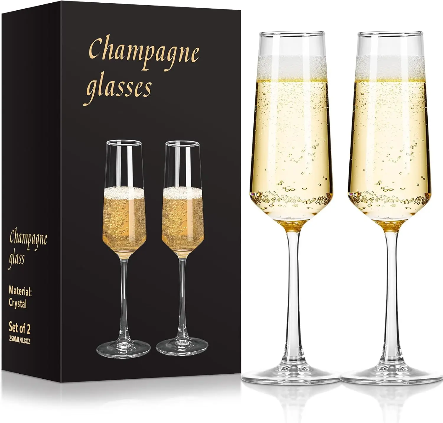 

Glass Champagne Flutes Set of 2, 9oz Stemmed Mimosa & Prosecco Glasses, Hand Blown, Dishwasher Safe, Perfect for Weddings & Part