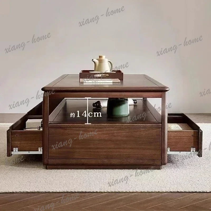 LJY Luxury Design Coffee Table Kitchen Four Drawer Storage Mesas Nordic Chinese Side Table Walnut Wood Living Room Furniture