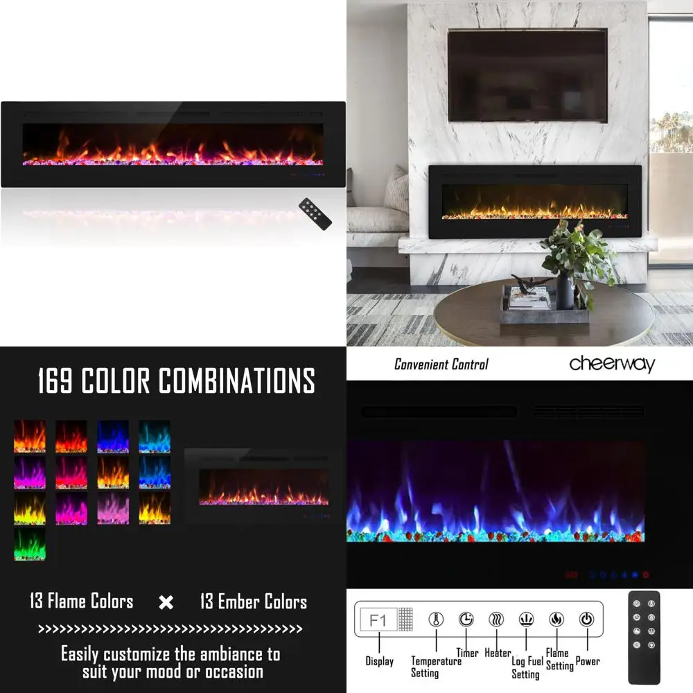 

72 Inch Slimline Wall-Mounted Electric Fireplace with Heater, Linear Design Fireplace Insert
