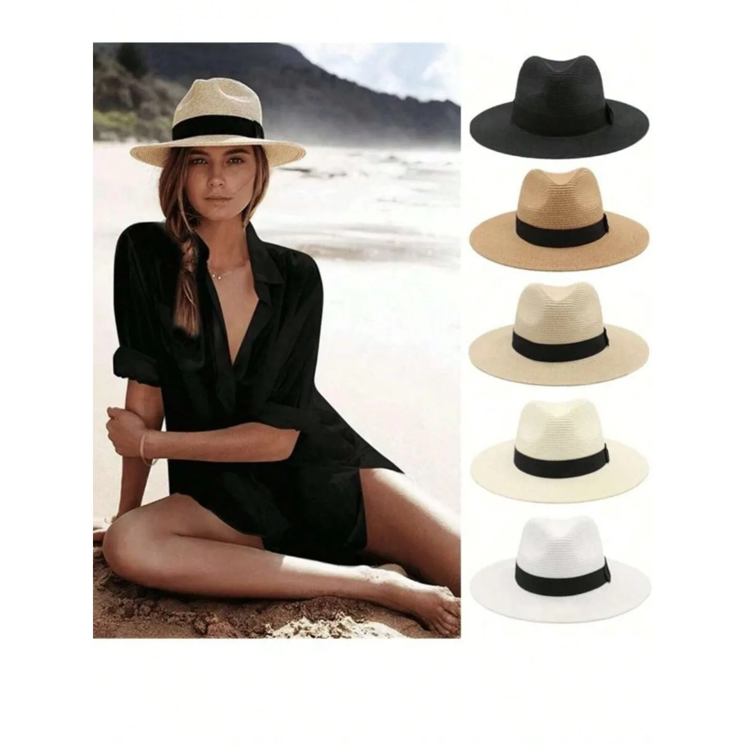 

1 X Jazz Style Panama Hat with Flat Top, Fashionable Western Cowboy Style Straw Hat