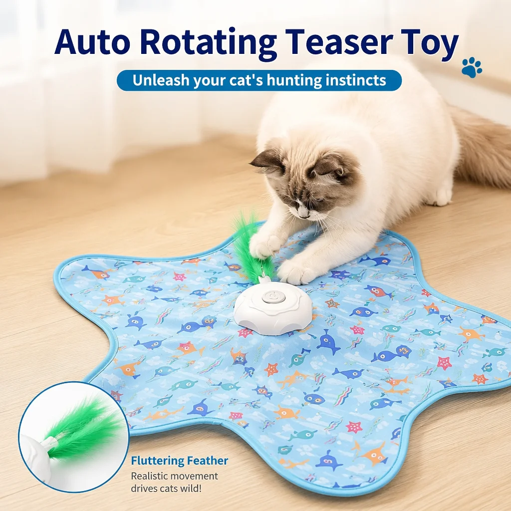 Interactive Cat Toy Electric Hunting Ball Cover Auto Rotating Cat Turntable Stick Funny Play Toy for Indoor Kitten Entertainment