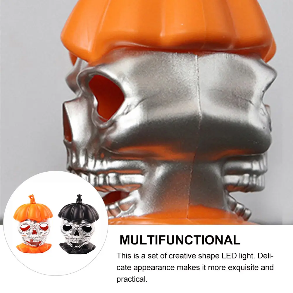 

2Pcs Halloween LED Light Pumpkin Skull Lantern Spooky Night Flickering Warm Atmosphere Decor Safe Clean Small Size