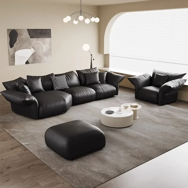 

Minimalist special-shaped corner cowhide sofa living room large flat layer light luxury leather petal sofa