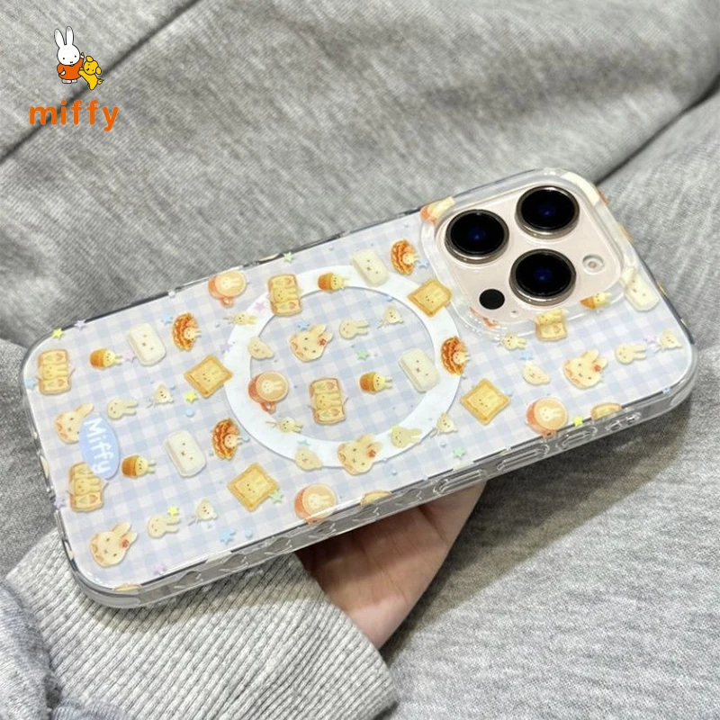 Kawaii Miffy الهاتف قذيفة مناسبة آيفون 17 16 15 14 الإبداعية القهوة المغناطيسي حامل متقلب مكافحة قطرة جراب هاتف Gifr هدية