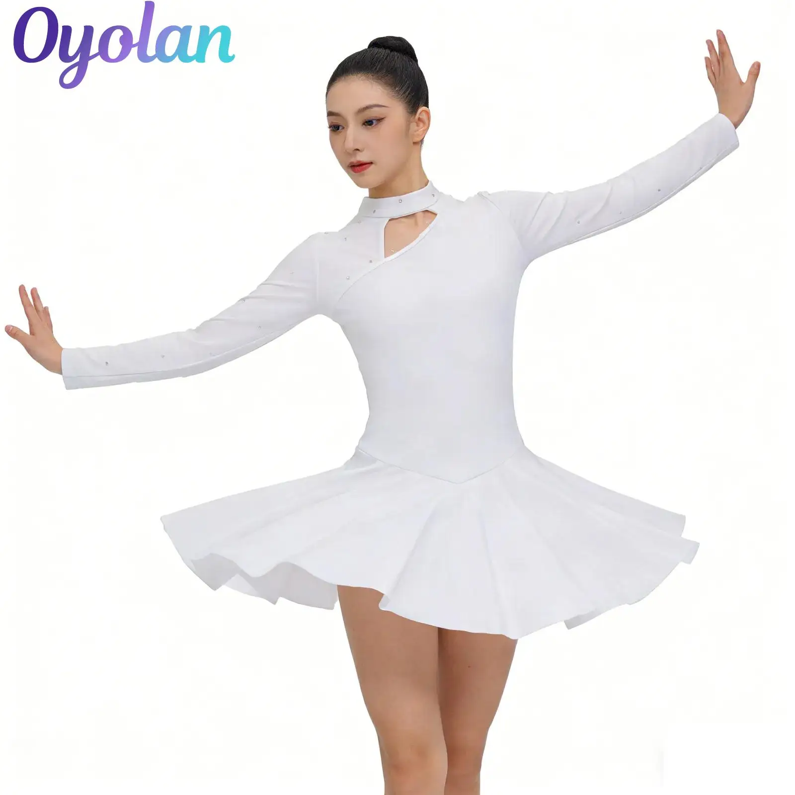 

Womens Adult Ballet Dance Dress Long Sleeve Backless Figure Skating Dress Ballet Dance Gymnastics Lyrical Ballet Leotard Dress