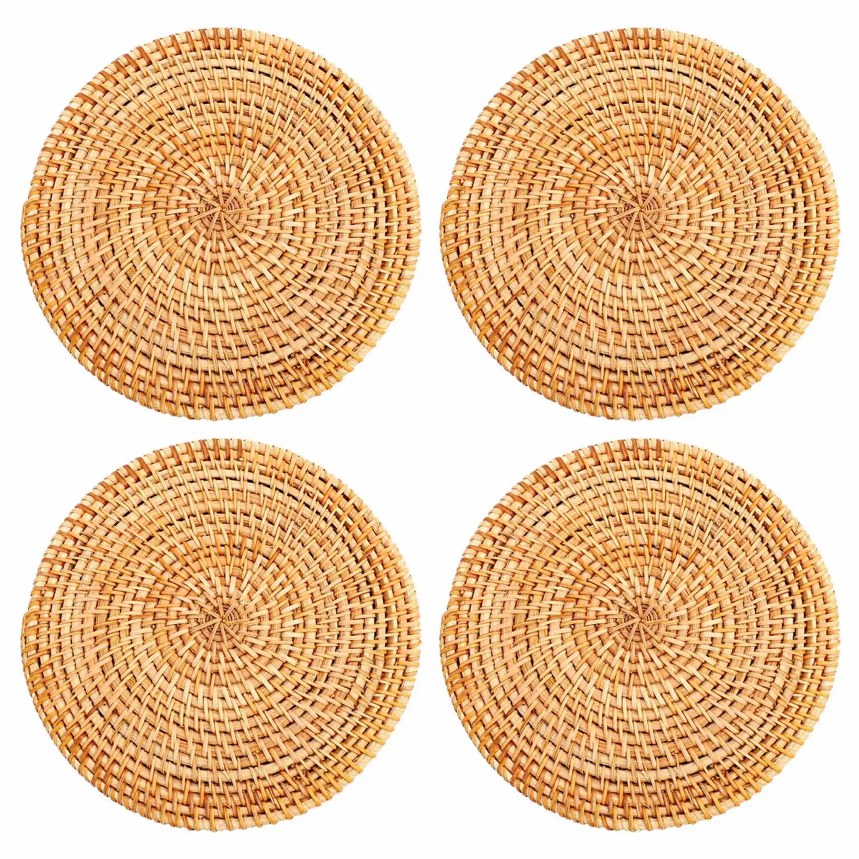 Trivets de vime para pratos quentes, esteiras resistentes ao calor para cozinha, almofadas quentes isoladas, suporte de panela para mesa, 4 pcs