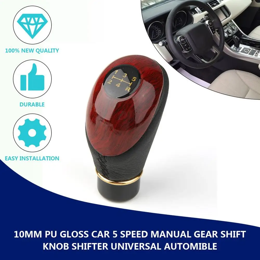 Wooden PU Leather Universal Car Truck 5-Speed Lever Manual Gear Stick Knob Shift Gloss