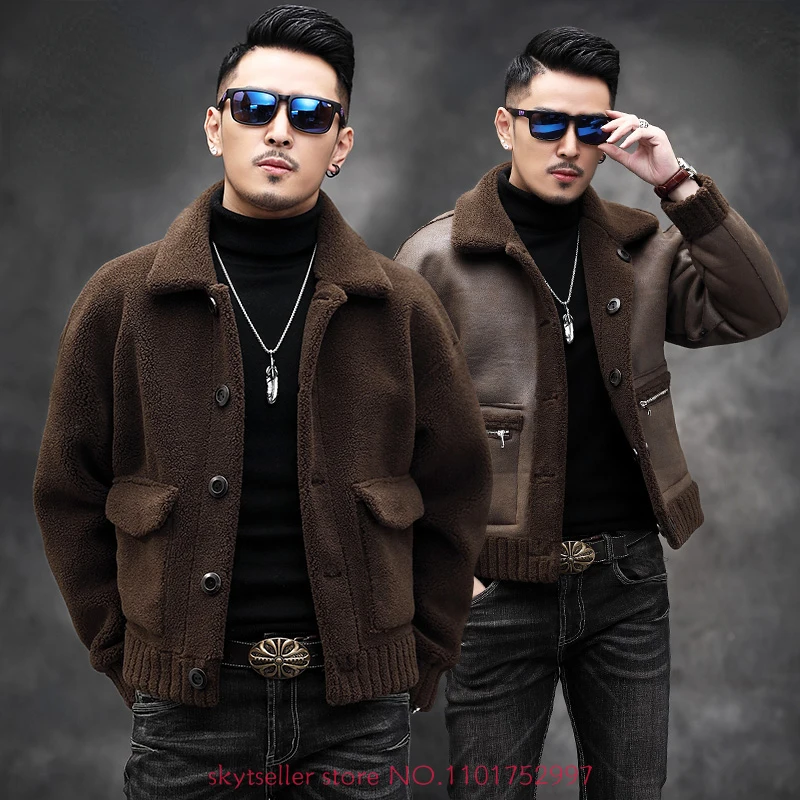 

2022 Men Autumn Winter New Genuine Lamb Fur Jackets Men Short Casual Sheep Shearing Coat Male Double-sided Wear Outerwear N44