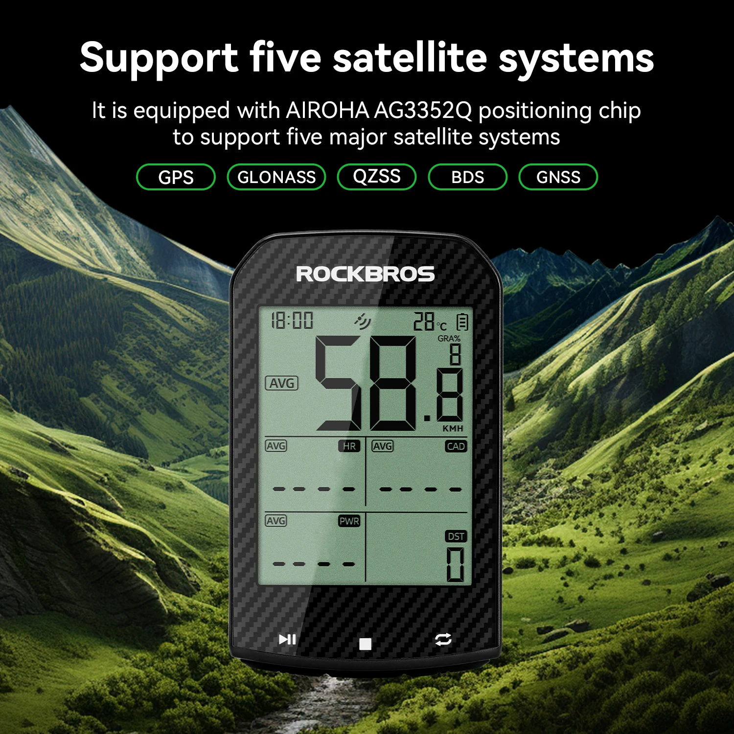 ROCKBROS Bicycle Computer M1Pro with AIROHA AG3352Q 5.0 ANT+ Bluetooth IPX6 Waterproof Cyclocomputer Speedometer Bike Stopwatch