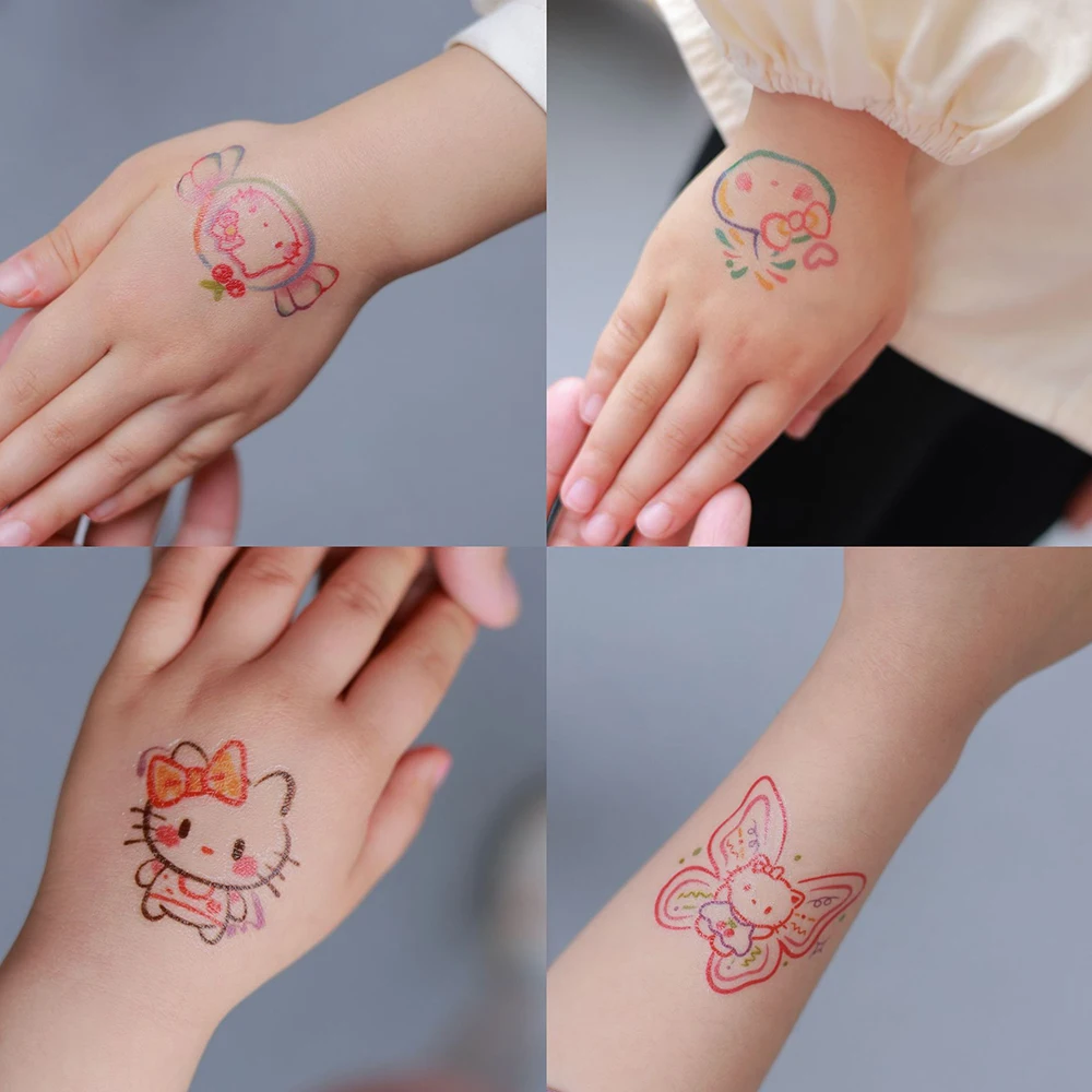 Tatuajes coloridos de Hello Kitty para niñas, calcomanías Kawaii de dopamina, tatuajes falsos temporales, juguetes para el brazo y el cuerpo, 24/25