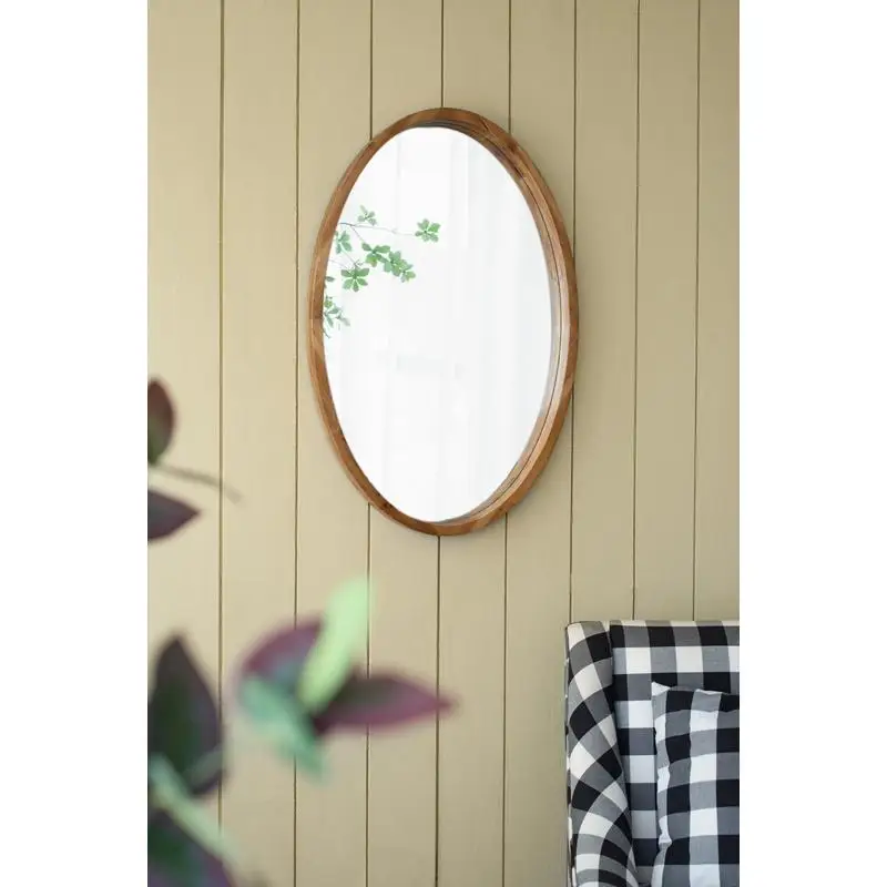 

24" x 36" Oval Wall Mirror with Wood Frame, Farmhouse Style Mirror for Bathroom, Entryway, or Console, Leaning Design