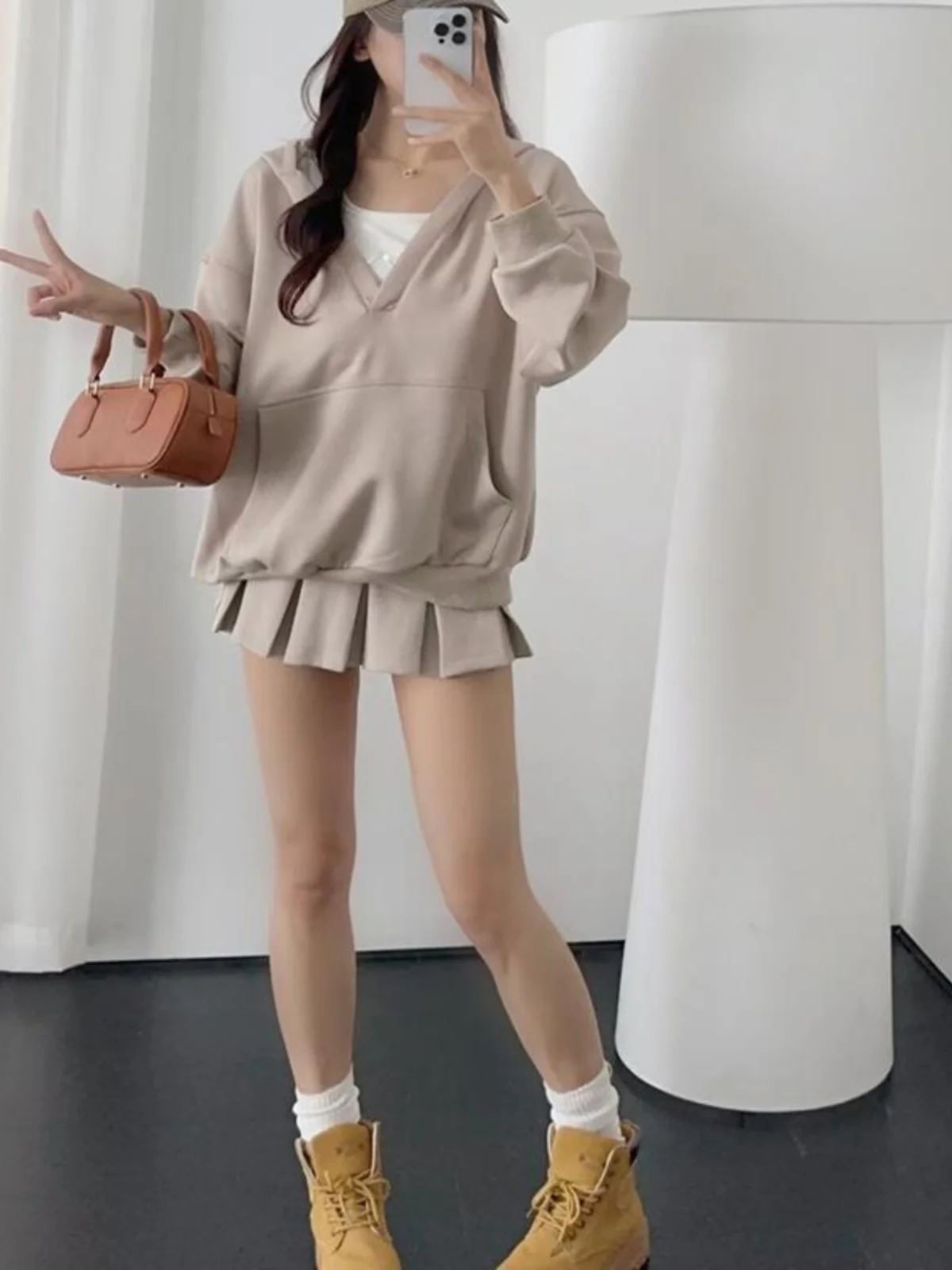 Lifesle ヴィンテージ V カラー ロング Sve パーカー Jaet レディース ハイウエスト イリュージョン スリミング アンチブレスト露出防止スカートセット