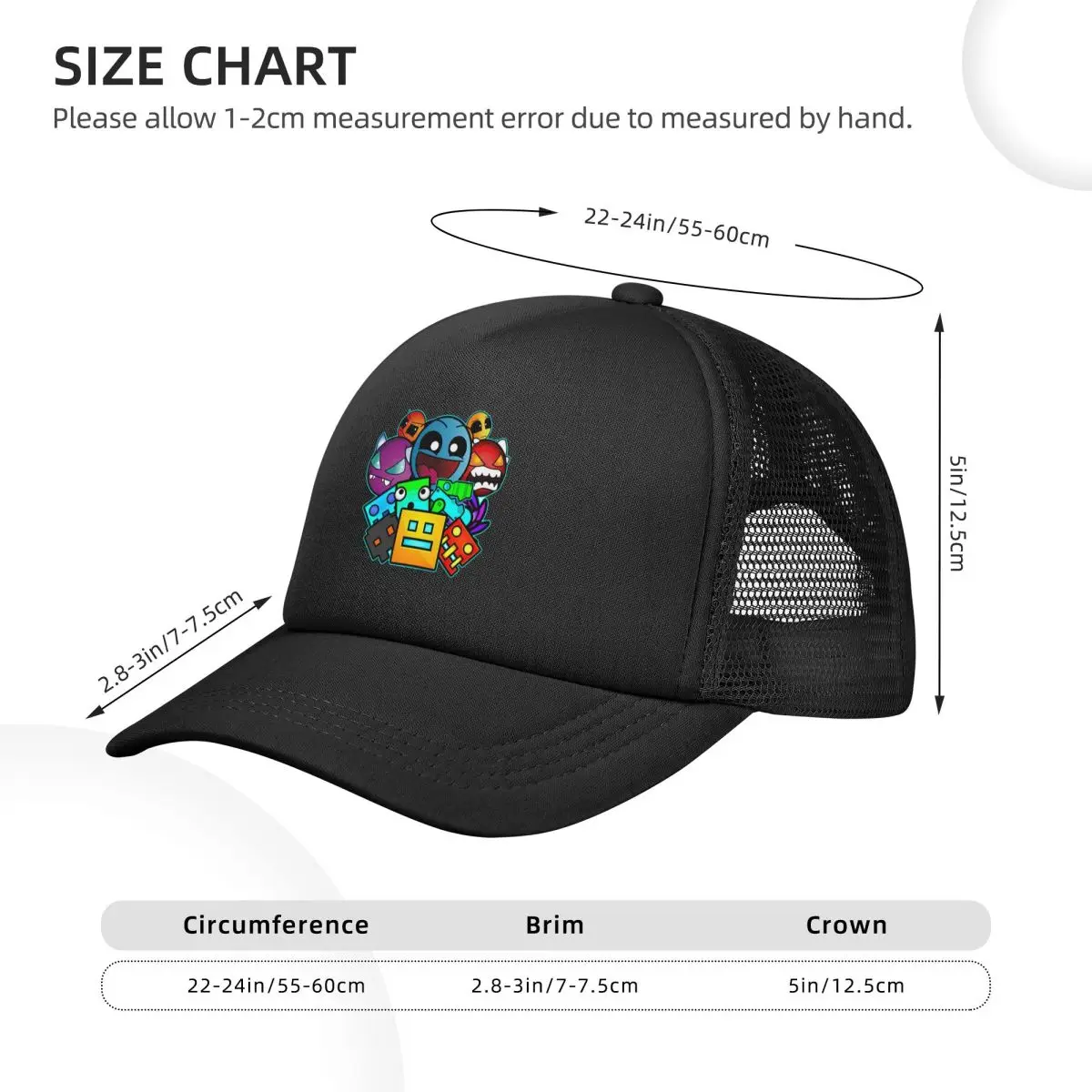 Geometry Dash Old School Gaming Mesh Baseball Caps Snapback Fashion Baseball Hats Breathable Casual Casquette Outdoor Unisex