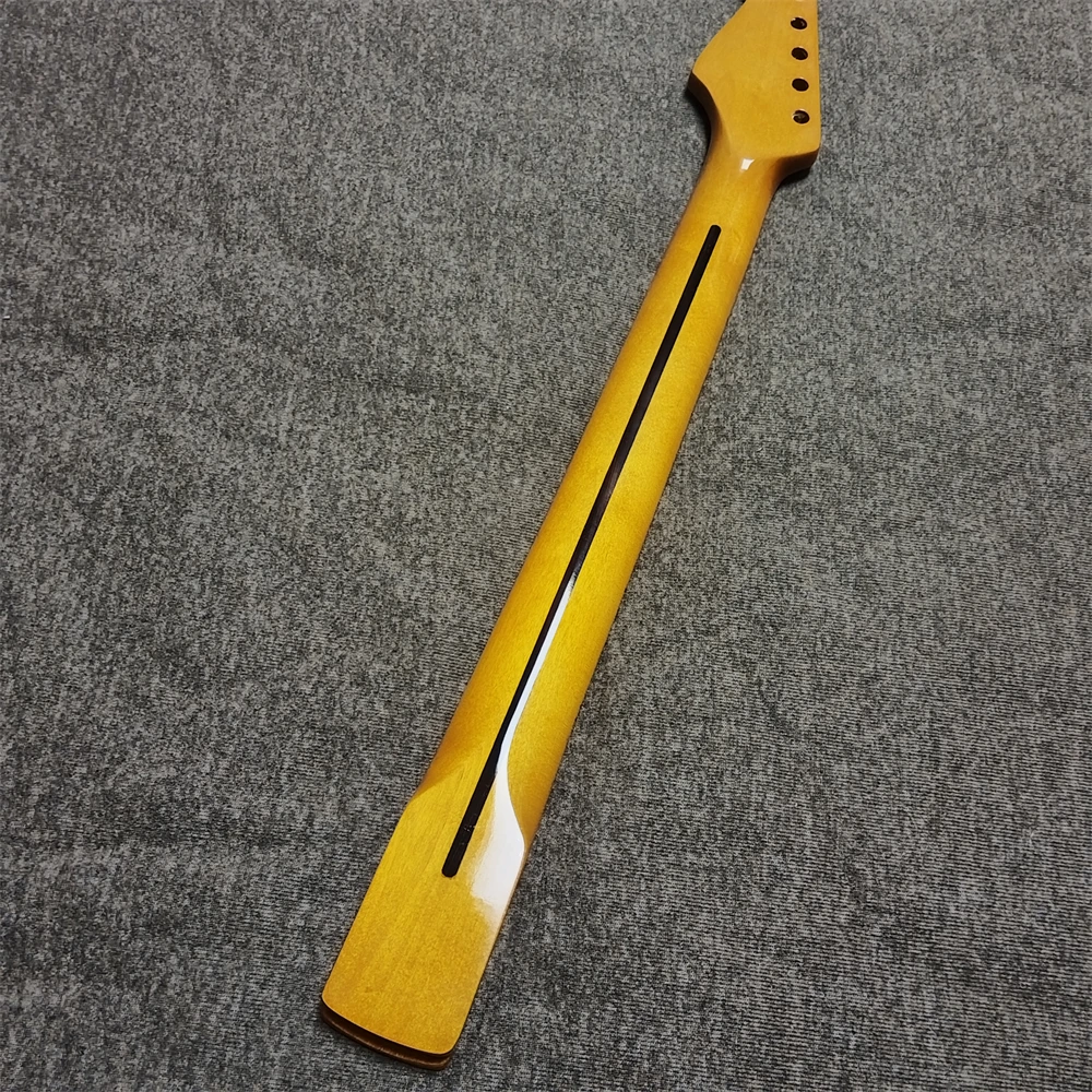 

22Frets Headstock Adjustment Maple Electric Guitar Neck Dots Inlay Yellow Glossy Paint