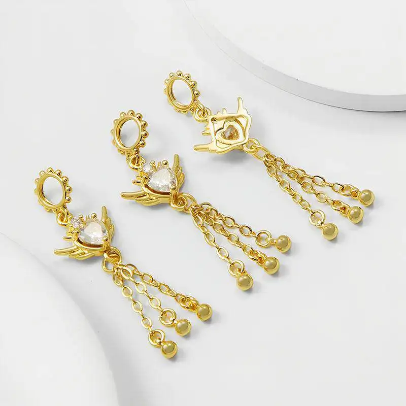 18K Gold-plated Gun Black Zircon Antlers Wings Earrings DIY Handmade Earrings Jewelry Fringed Pendant Accessories