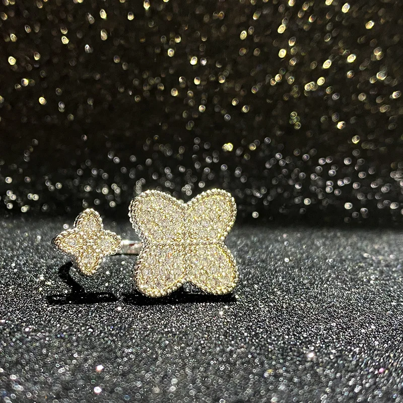 مجموعة MDL مع خاتم الماس الصغير المكسور بأربع أوراق زهرة البرسيم أوروبا والولايات المتحدة مليئة بحلقة الزركونيوم