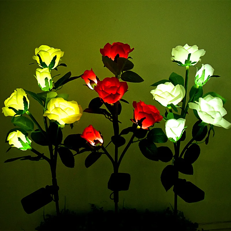 3-5 Head LED Solar Simulation Rose Flower Solar Lights IP65 Garden Yard Lawn Night Lamp Landscape Garden Home Decoration Flowers