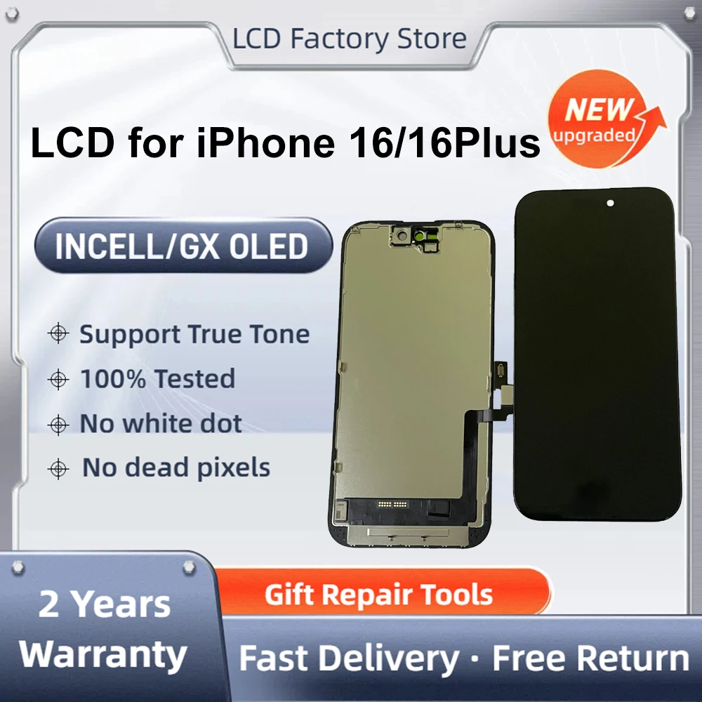 

Замена экрана JCH AAA +++ для iPhone 16, 16 Plus, сенсорный дигитайзер в сборе, ЖК-дисплей, True Tone Incell pantalla 16 Plus, ЖК-дисплей