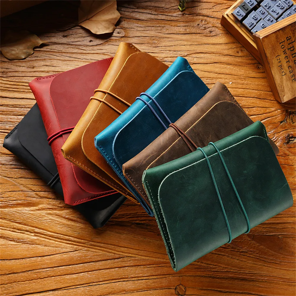 

Crazy Horse Leather Retro Passport Holder Bag Handmade Clutch with Card Holder Cowhide Travel Passport Organizer Pouch Money Bag