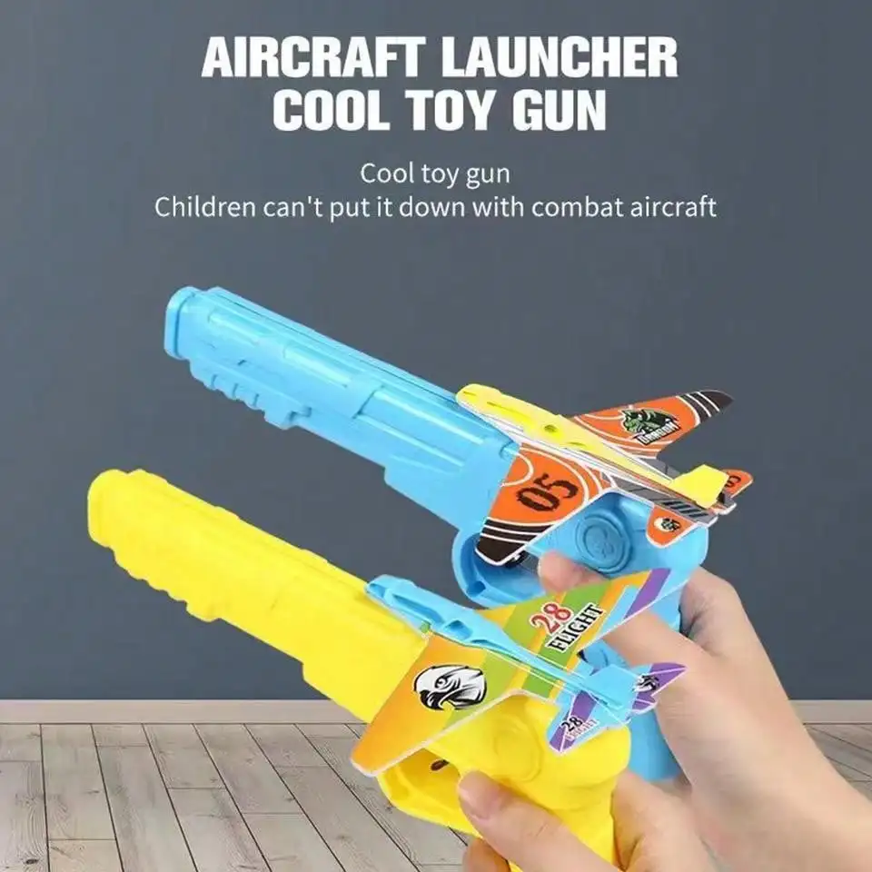 Children's Fun Toy Ejection Aircraft Gun Mini Small Plane DIY Assembled Colorful Aviation Model Outdoor  Interactive Toy Games