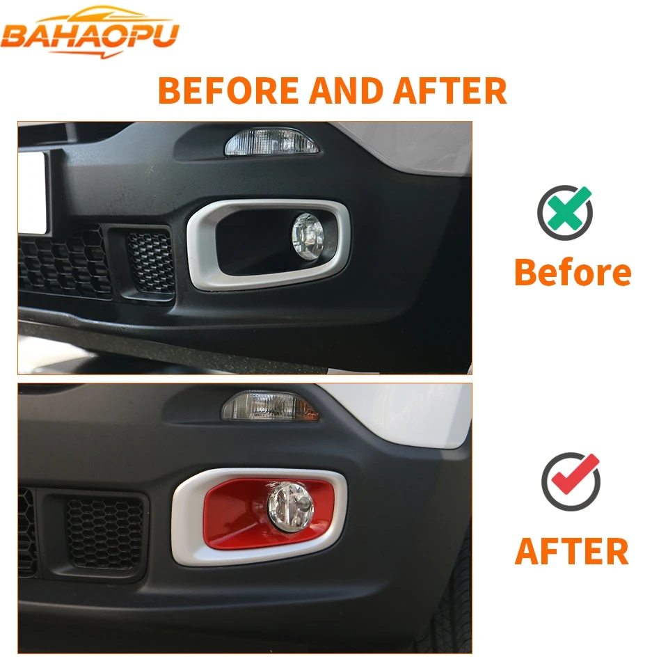 BAHAOPU Lamp Hoods For Jeep Renegade 2016 2017 2018 Car Front Fog Light Lamp Decoration Cover Frame Exterior Accessories