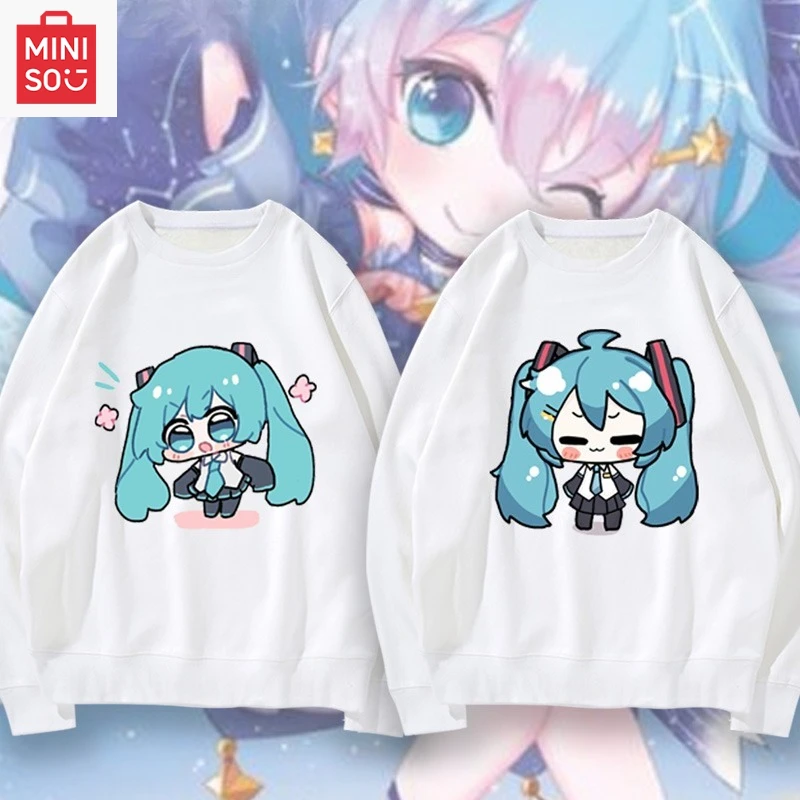 

MINISO collaboration Hatsune Miku printed sweatshirt long-sleeved loose cartoonish casual and cute for girls and boys