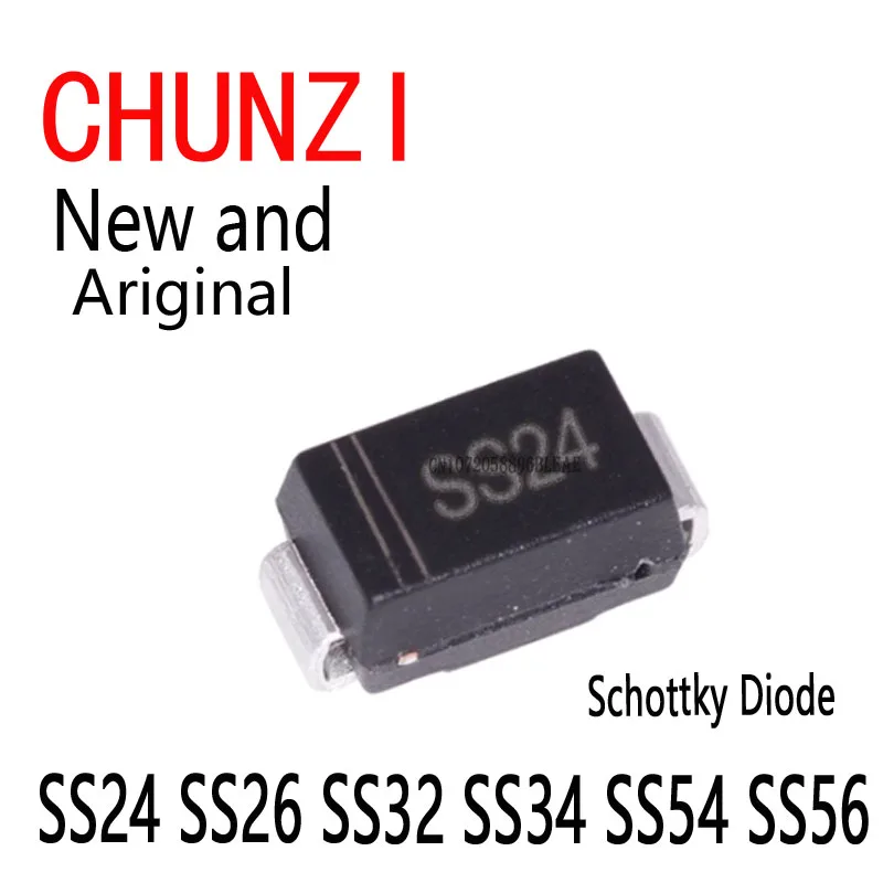 50 peças novo e original diodo schottky smb smc ss32 ss34 ss54 ss56 smd diodos ss24 ss26 ss32 ss34 ss54 ss56