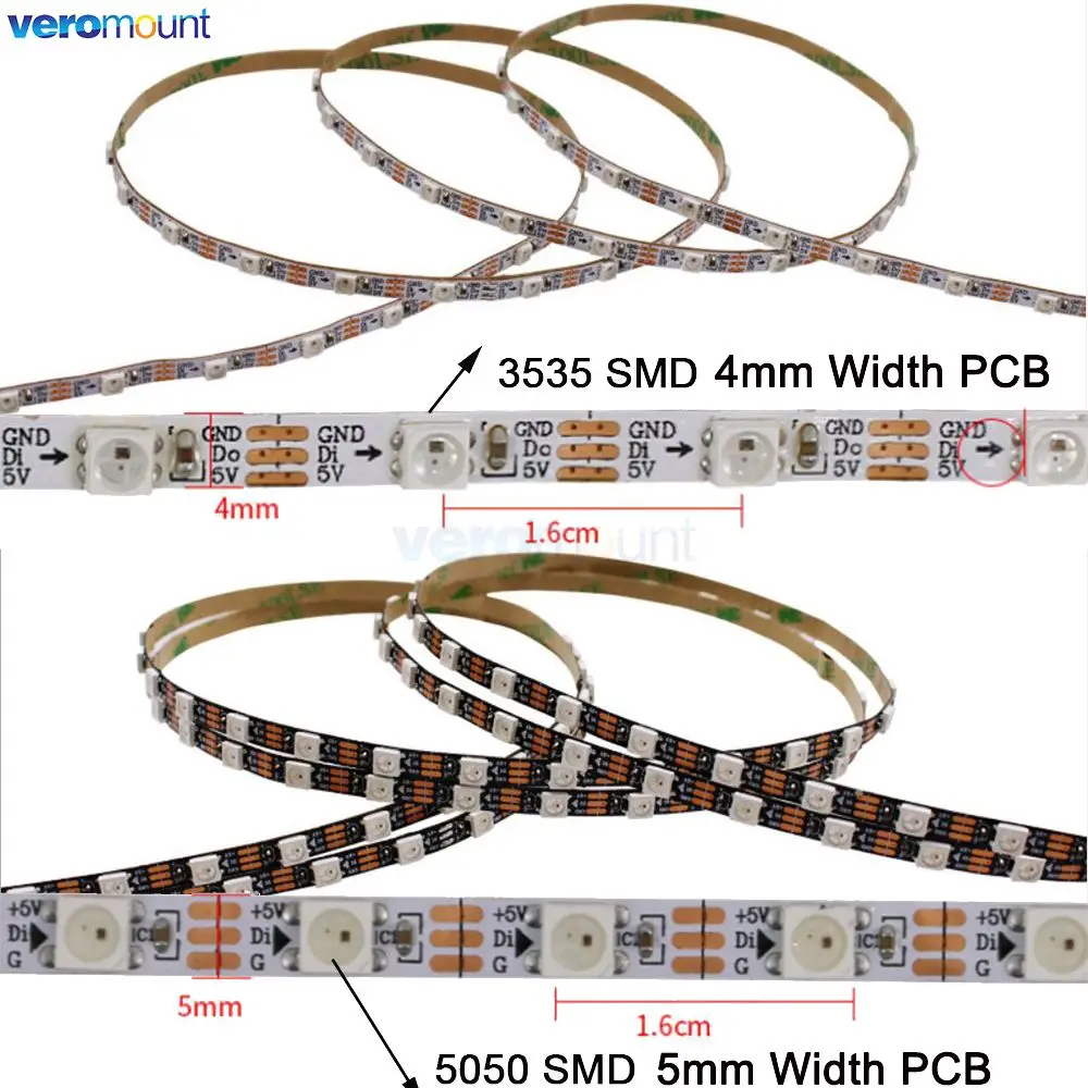 DC 5V 4mm 5mm Narrow Width PCB WS2812B Full Color Pixel LED Strip WS2812 5050 3535 RGB Individually Addressable Strip 1M 5M IP20