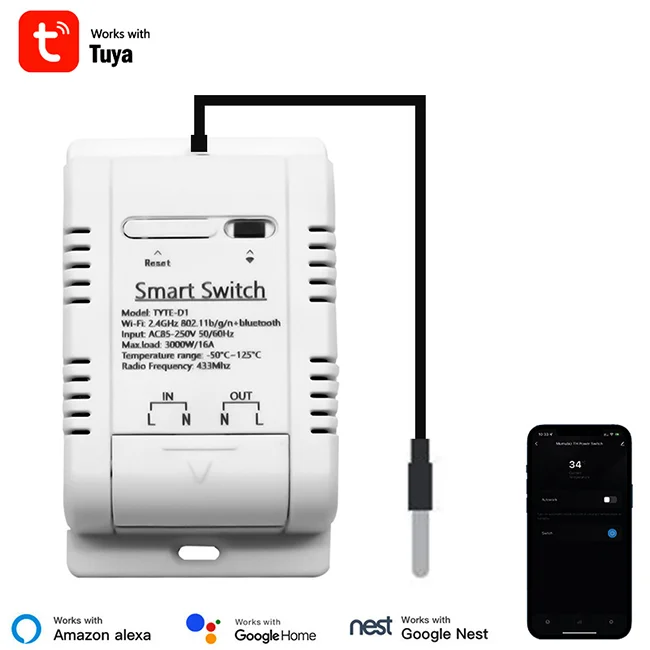 TJXL-2025 16A TUYA Ricevitore Monitoraggio della Temperatura Smart Switch 85V-250V WiFi TUYA APP di Controllo RF433 Smart Home, Casa Intelligente telecomando