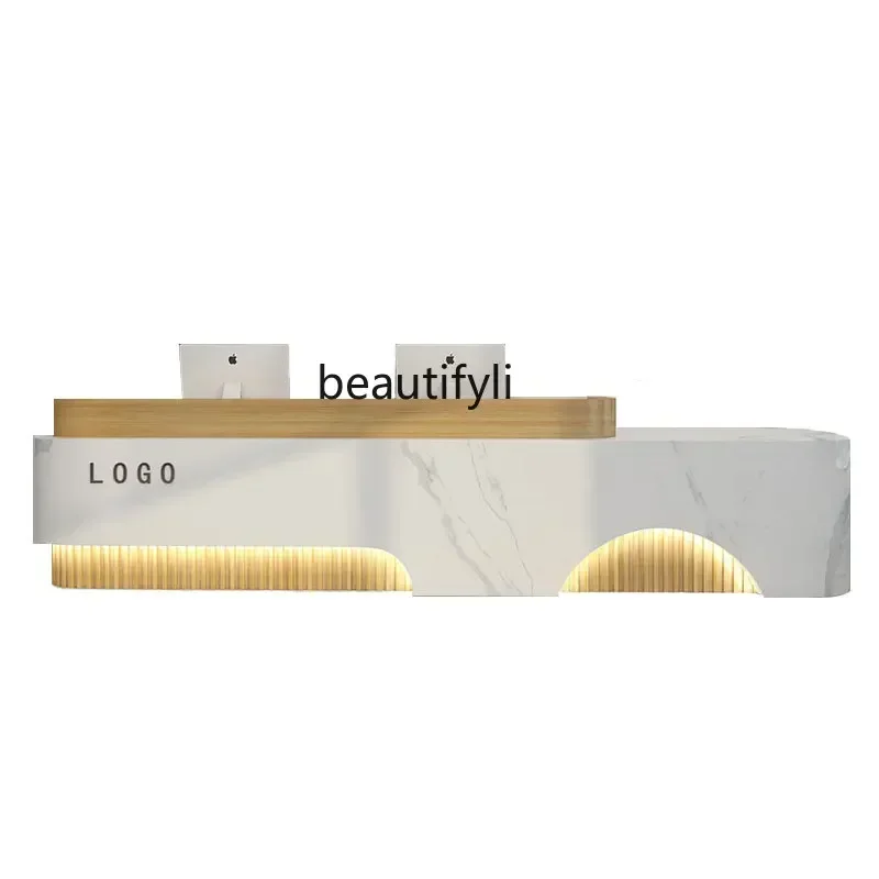 

yj9 Simple Modern Beauty Salon Custom Design Bar Counter Company Reception Desk Light Luxury Lacquer