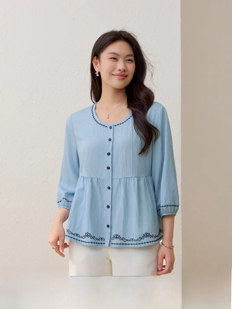 

Sweet And Gentle Sle irt Slim Fit Long Sve round Ne Spring New Arrival for plus Size Women Comfortable Korean Version