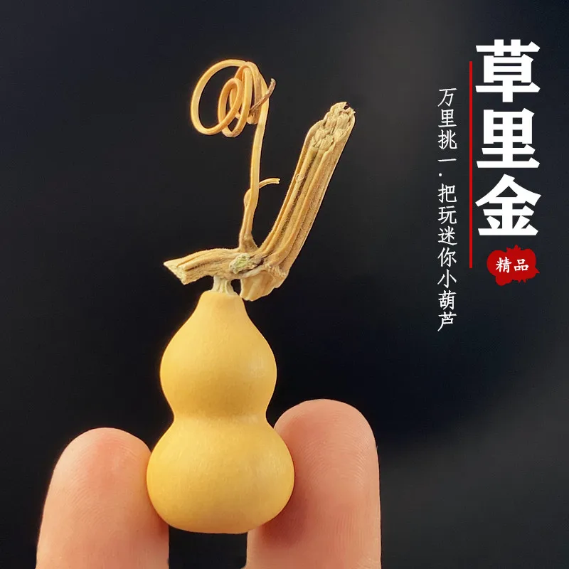 Mini Calabaza Seca Natural en Forma de Pera, Adorno para Jugar con las Manos, Decoración Colgante Trenzada con Hoja, Artesanía Oriental Vintage Coleccionable