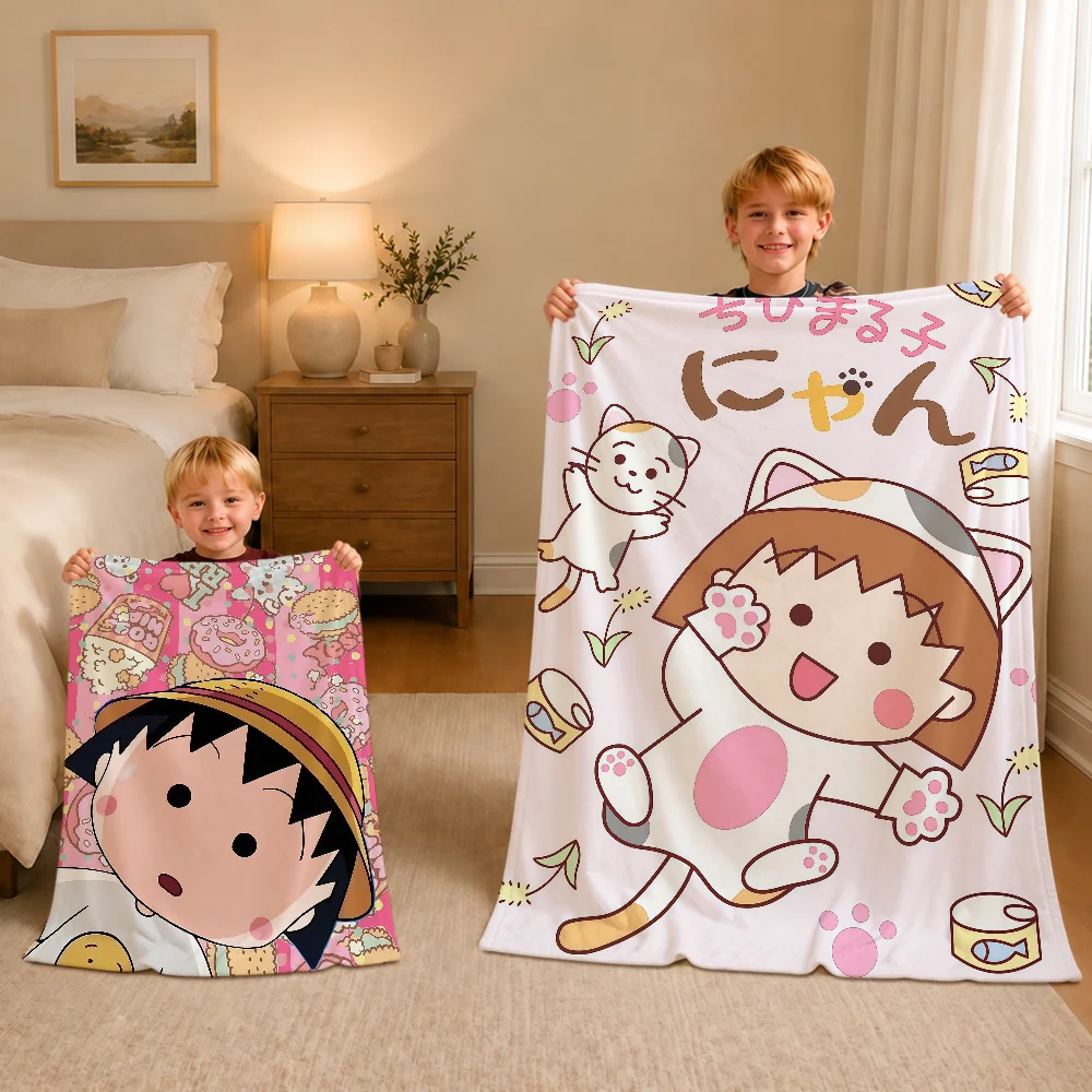 Cute Cartoon Anime Chibi Warm Soft Plush Blanket For Sofa Living Room Nap Home Bedroom Travel Gift Flannel M-Maruko-chan Hogar