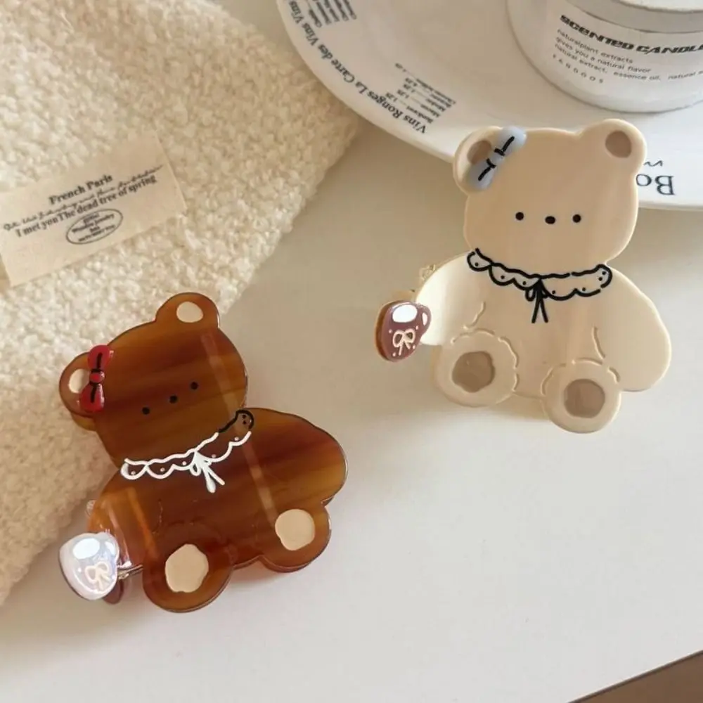 

Trendy Kawaii Cartoon Bear Shark Clip Bow Brown Acetic Acid Hair Claw Hair Accessories Sweet Hair Clip Female
