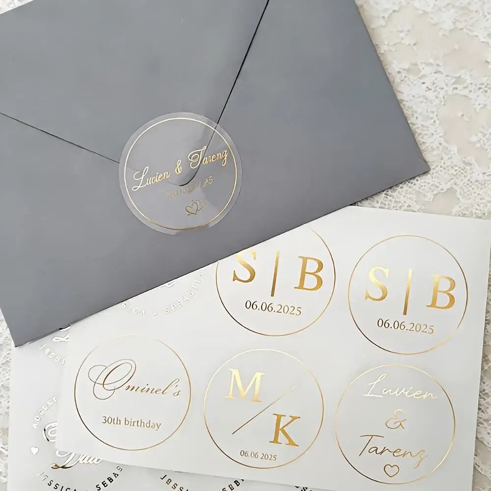 50pcs Stickers Personalized Wedding Gold Foil Gift Sticker with Name Initials Guest Thanks Favor Tags Envelope Seal Party Labels - view 2